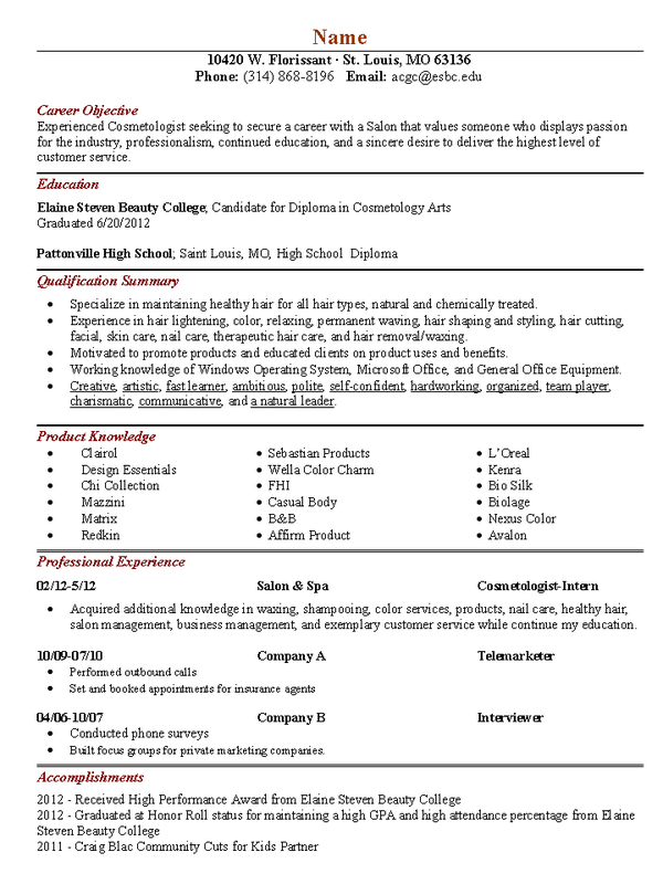 cosmetology student resume templates bestsellerbookdb